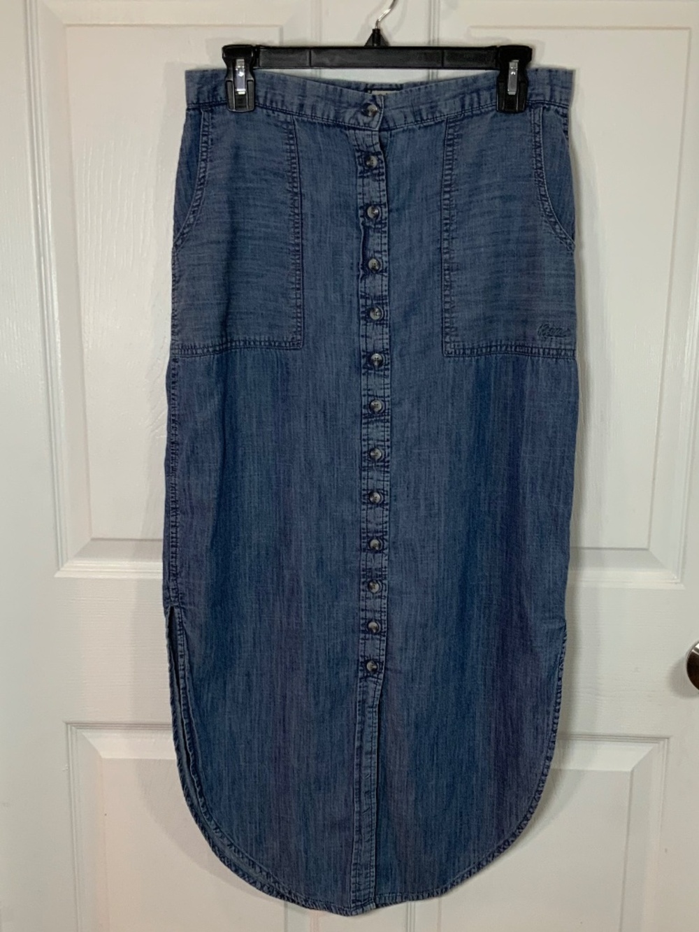 Kavu Button Down Medium Wash Denim Cotton Midi Skirt Size Small